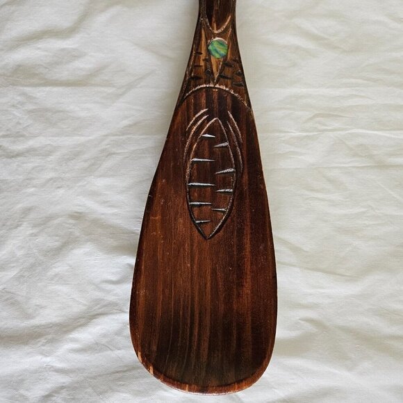 Wood Carved Salad Serving Spoon And Fork Vintage Tribal Maori New Zealand 80s - Picture 10 of 13
